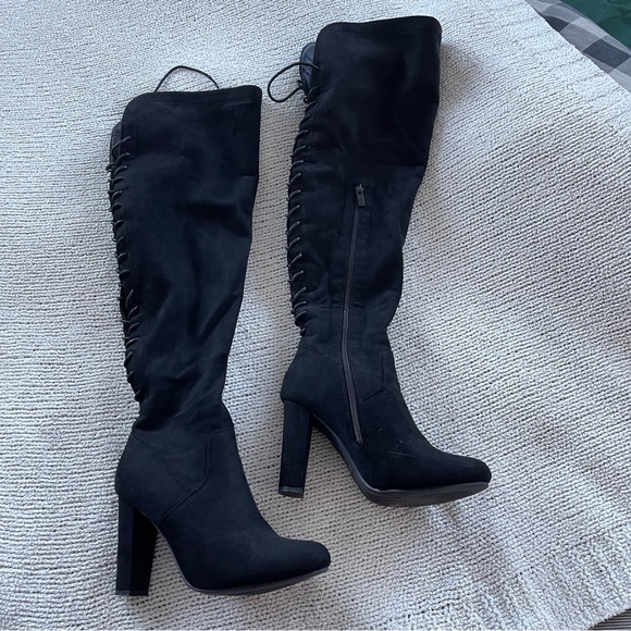 Top Moda Black Knee-High lace up Boots 7.5 - Picture 5 of 13